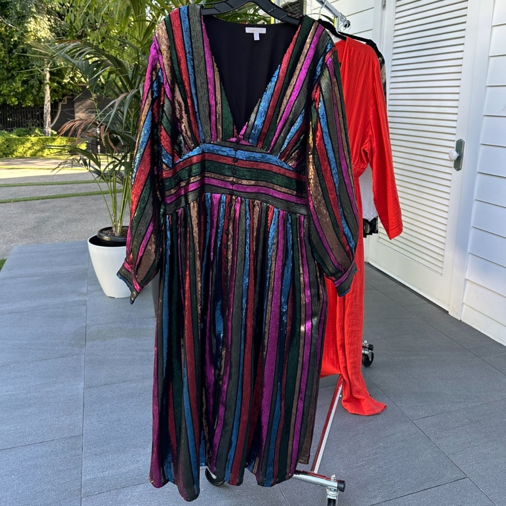 Casa Estrella rainbow sequence dress